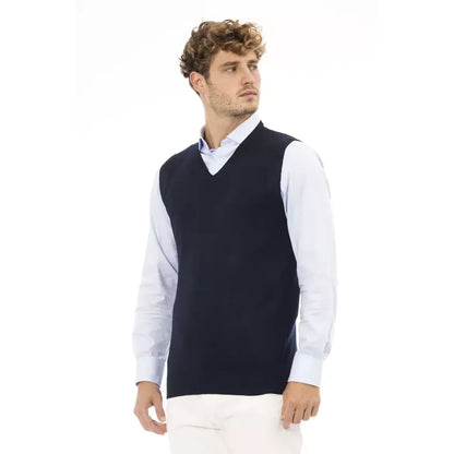 Alpha Studio Blue Viscose Men's V-neck Vest