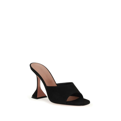Amina Muaddi Black Calf Leather Bos Taurus Stiletto Heel Sandals Amina Muaddi