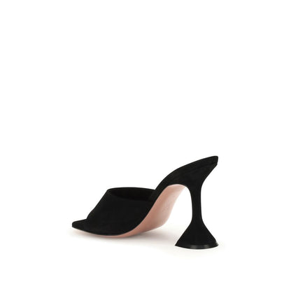 Amina Muaddi Black Calf Leather Bos Taurus Stiletto Heel Sandals Amina Muaddi