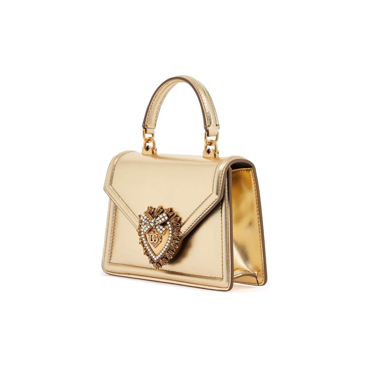 Dolce & Gabbana gold nappa shoulder bag with crystal heart and chain strap Handbag Dolce & Gabbana