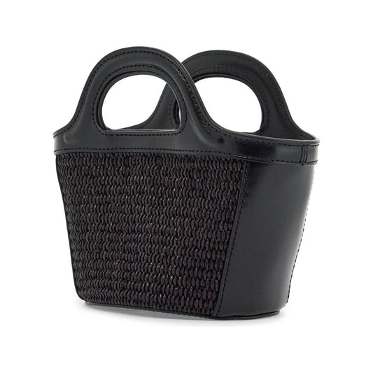 Marni black woven cotton and nylon handbag with leather details and removable shoulder strap Handbag Marni