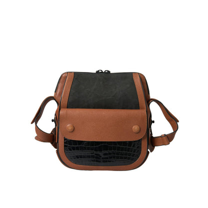 Balenciaga Black Brown Exotic Skin Leather Vertical Crossbody Purse Bag Balenciaga