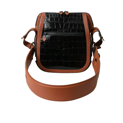 Balenciaga Black Brown Exotic Skin Leather Vertical Crossbody Purse Bag Balenciaga