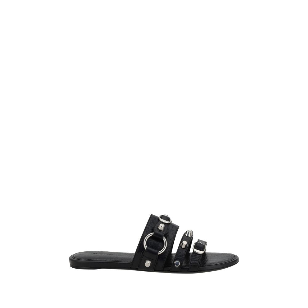 Balenciaga Black Calf Leather Bos Taurus Flat Sandals Balenciaga