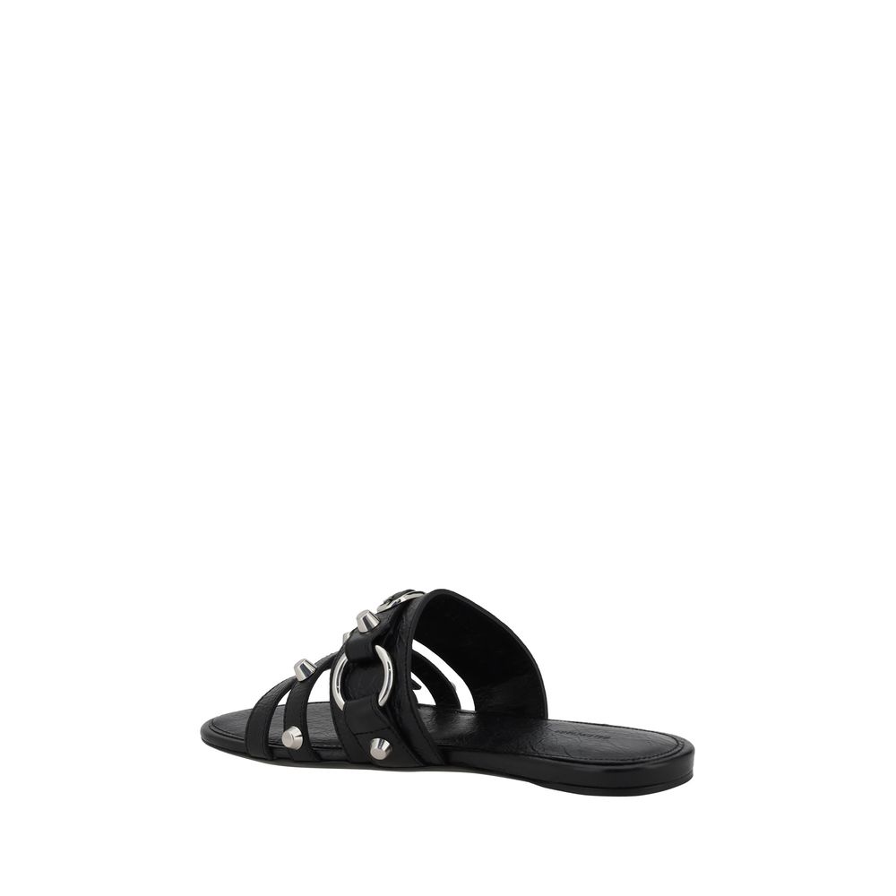 Balenciaga Black Calf Leather Bos Taurus Flat Sandals Balenciaga