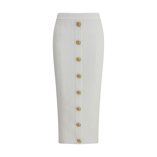 Balmain White Viscose Midi Skirt