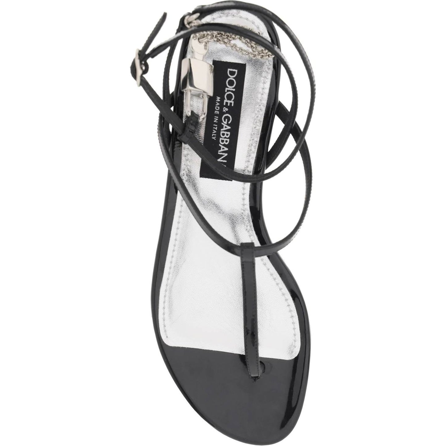 Dolce & Gabbana patent leather thong sandals with padlock