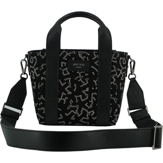 Black Leather and Canvas Small Tote Bag Jimmy Choo
