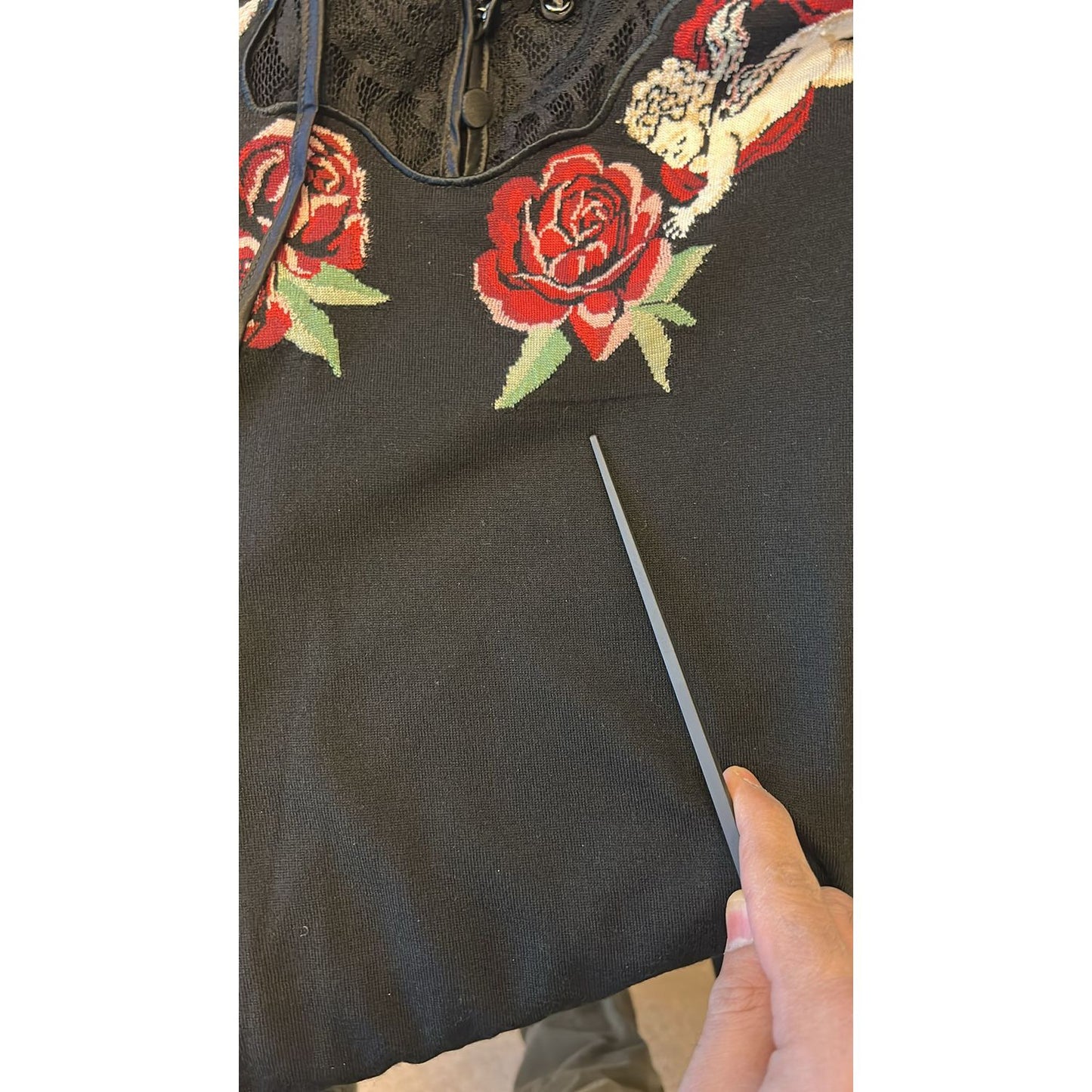 Dolce & Gabbana Black Lace Angel Roses Cardigan Sweater
