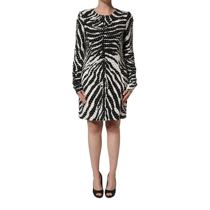 Dolce & Gabbana Black White Zebra Rhinestones Mini Dress