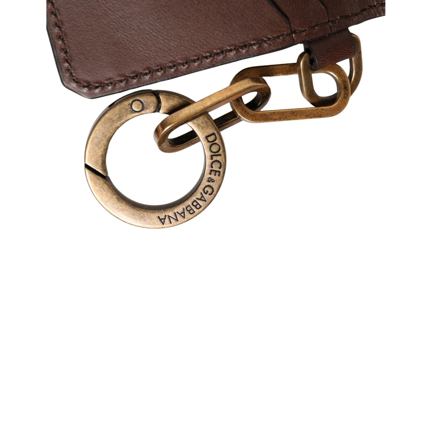Dolce & Gabbana Brown Leather Logo Embossed Key Chain Card Holder Wallet