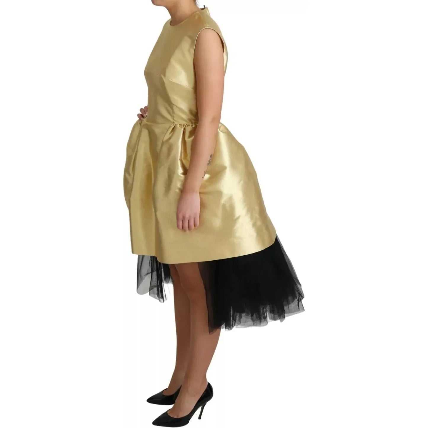 Dolce & Gabbana Gold Polyester Sleeveless A-line Tulle Dress