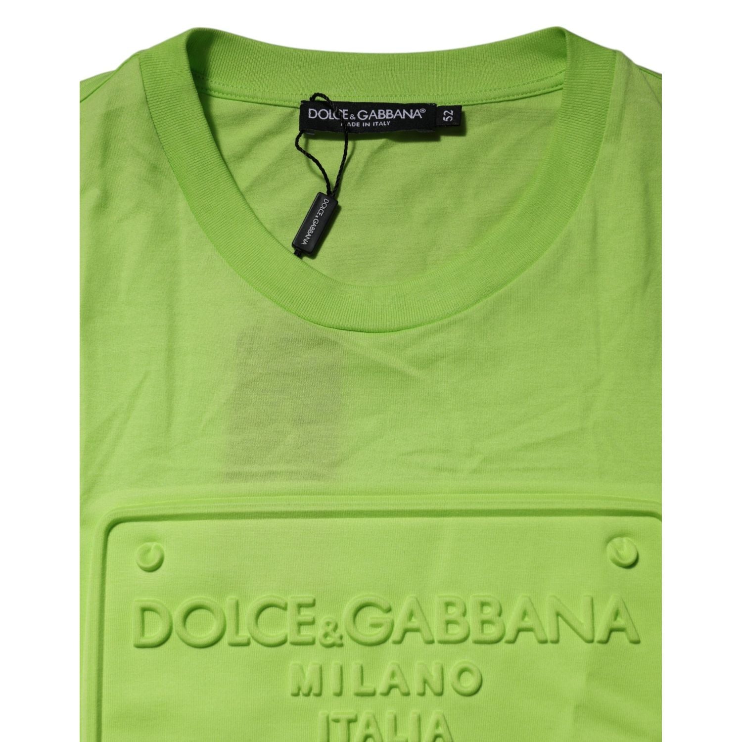 Dolce & Gabbana Green Embossed Logo Cotton Crew Neck T-shirt