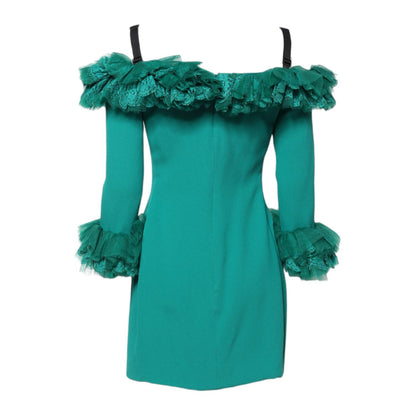 Dolce & Gabbana Green Lace Off Shoulder Sheath Mini Dress