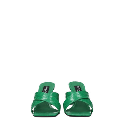 Dolce & Gabbana Green Leather Flat Sandals