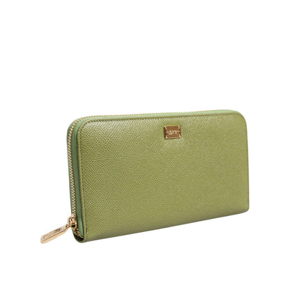 Dolce & Gabbana Green Leather Logo Plaque Zip Around Continenta Wallet
