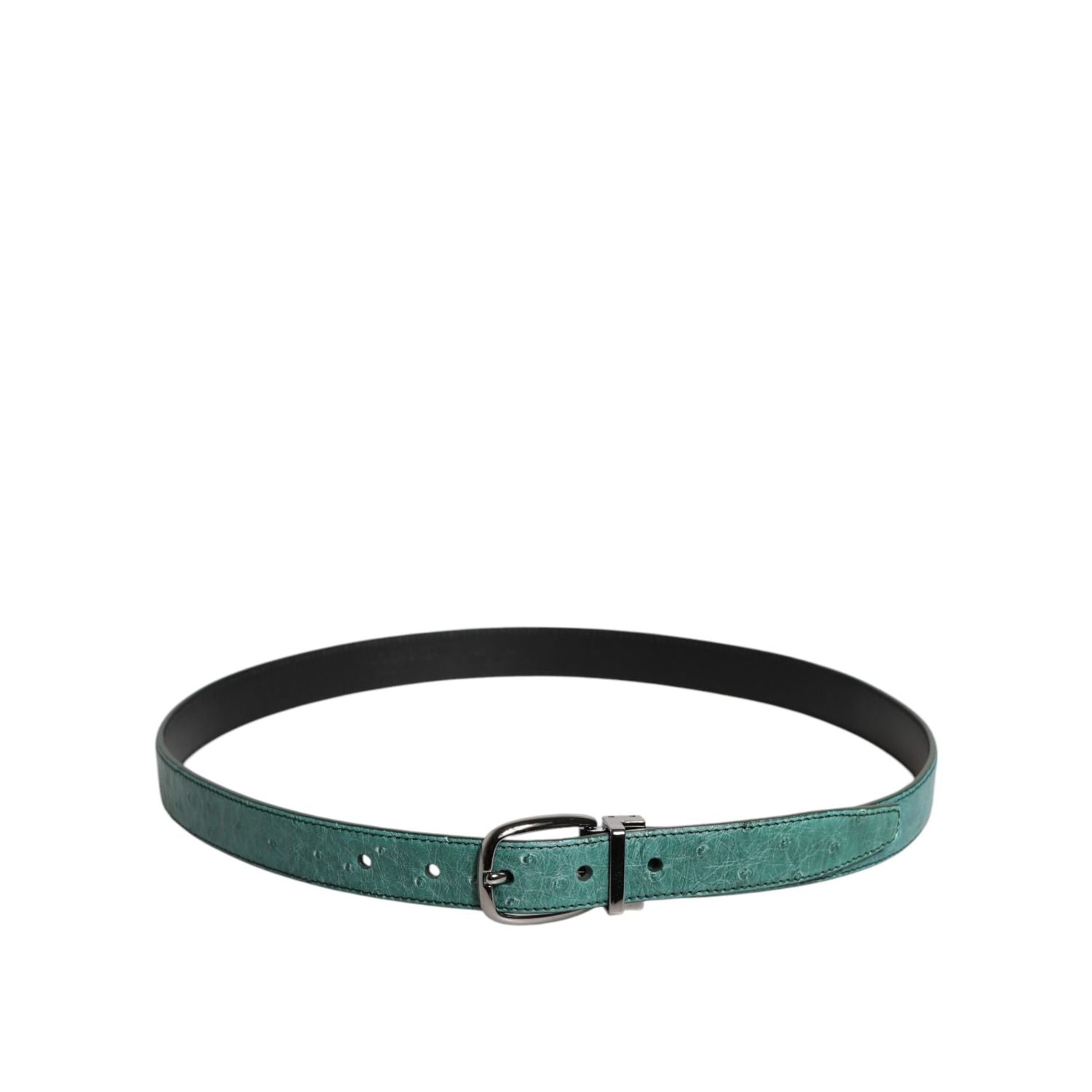 Dolce & Gabbana Green Leather Silver Tone Metal Buckle Belt
