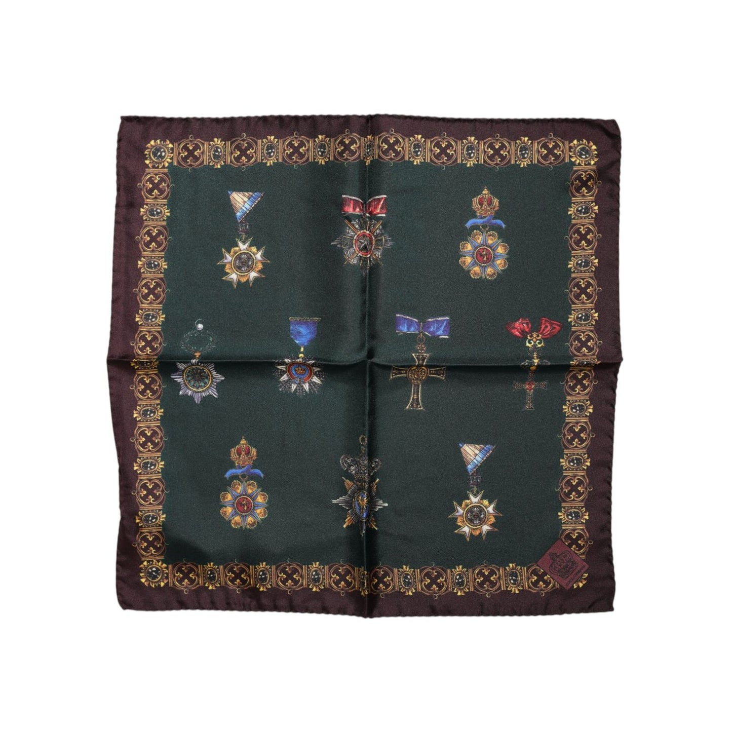 Dolce & Gabbana Green Medals Silk Square Foulard Scarf