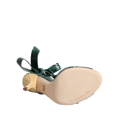 Dolce & Gabbana Green Python Leather Heels Sandals Shoes