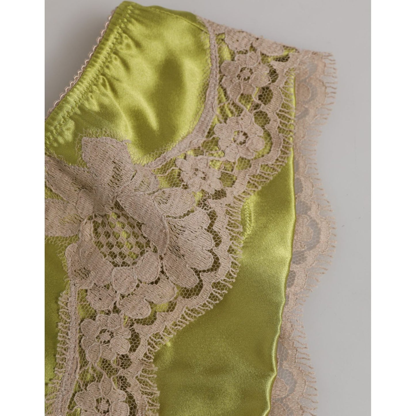 Dolce & Gabbana Green Silk Satin Floral Lace Trim Panty Underwear