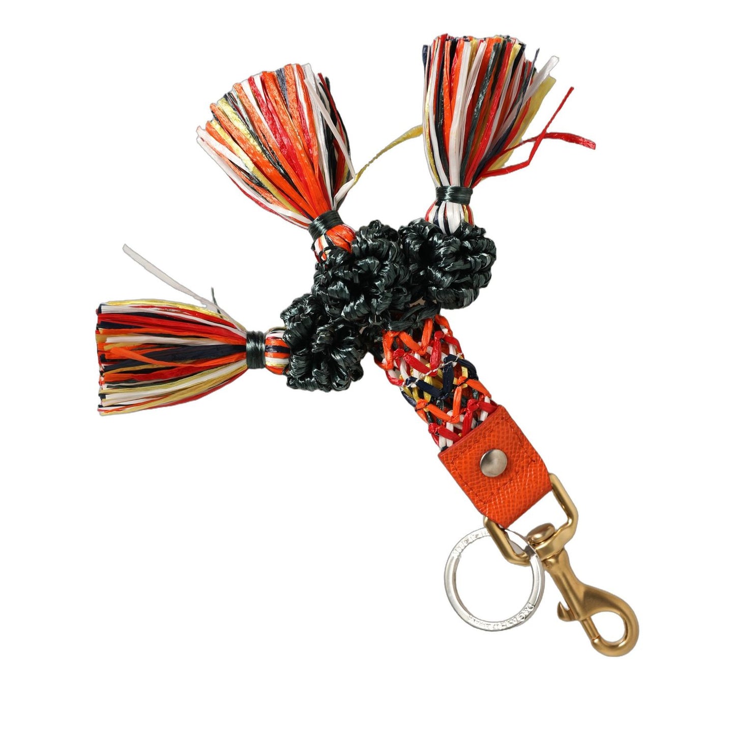 Dolce & Gabbana Raffia Leather Clasp Finder Chain Keyring Multicolor