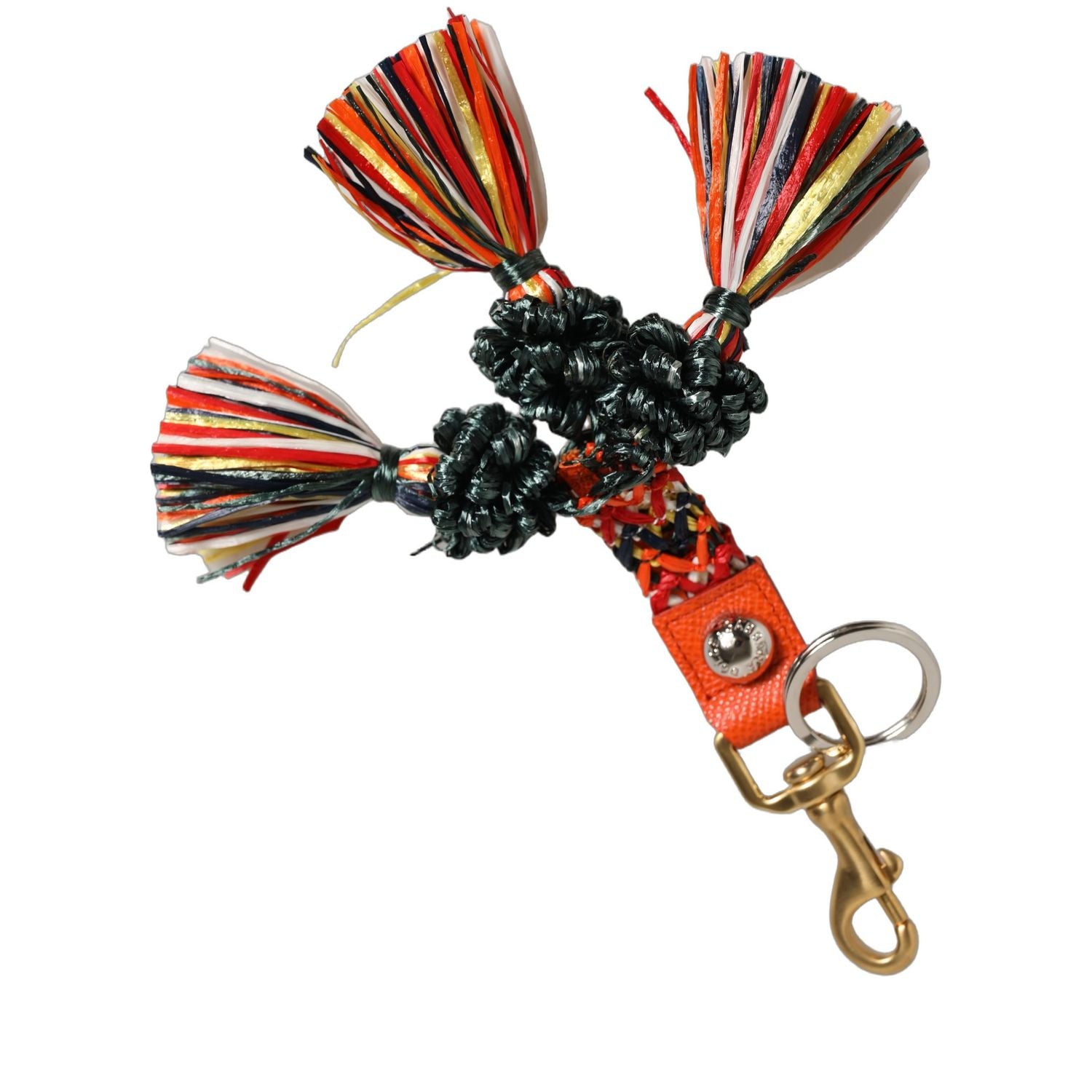 Dolce & Gabbana Raffia Leather Clasp Finder Chain Keyring Multicolor