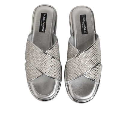 Dolce & Gabbana Silver Strass Slides Flats Slippers Shoes