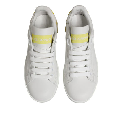 Dolce & Gabbana White Yellow Leather Low Top Sneakers Shoes