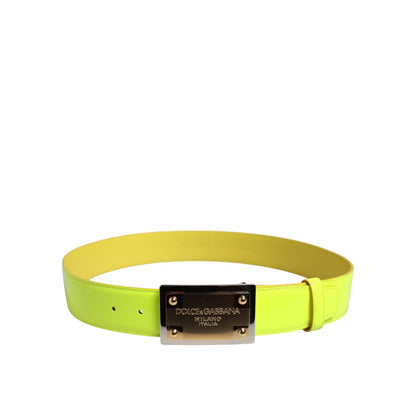 Dolce & Gabbana Yellow Green Classic Metal Logo Buckle Belt