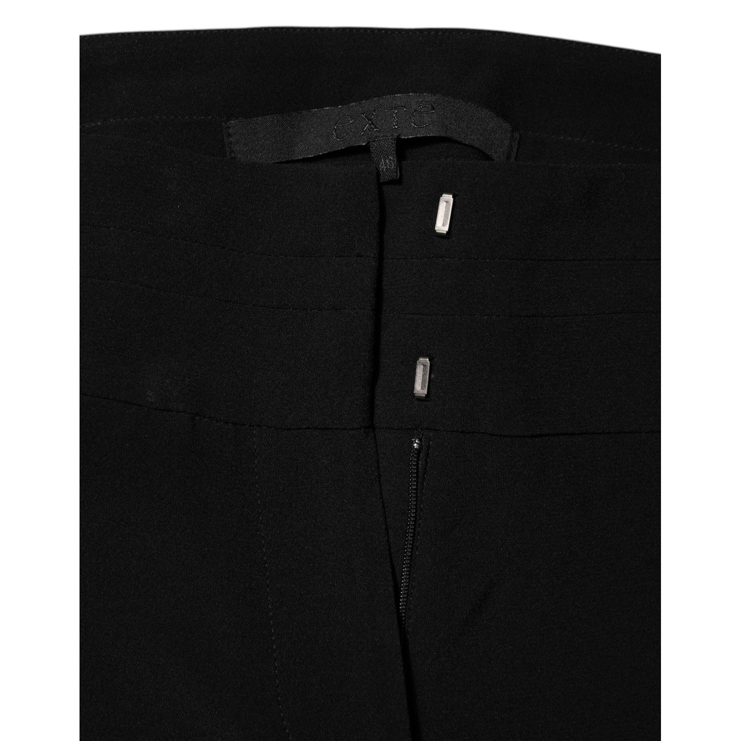 Exte Black Viscose Acetate Blend Straight Leg High Waist Pants Exte