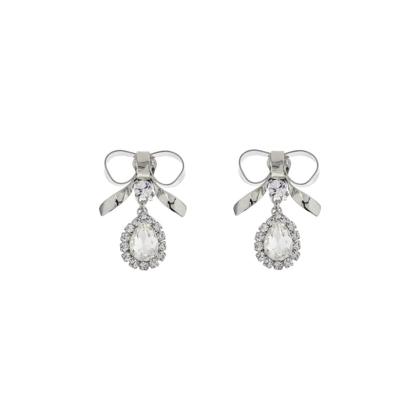 Alessandra Rich bow earrings with crystal pendant in silver-plated brass Jewellery Alessandra Rich