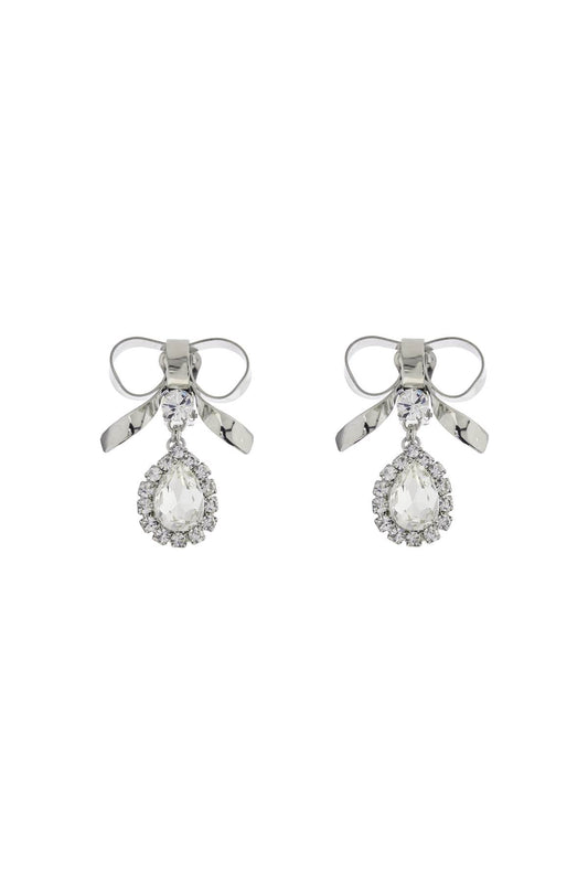 Alessandra Rich bow earrings with crystal pendant in silver-plated brass Jewellery Alessandra Rich