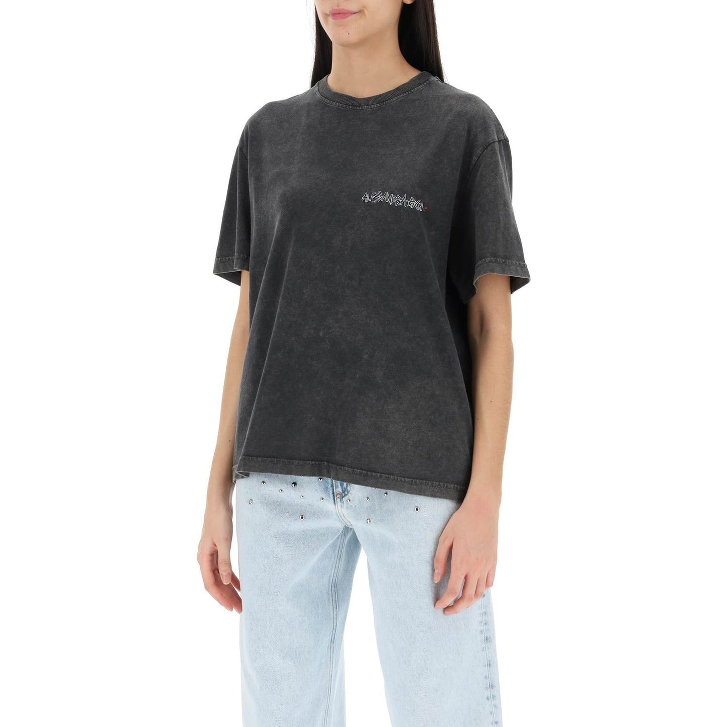 Alessandra Rich oversized t-shirt with print and rhinestones Topwear Alessandra Rich