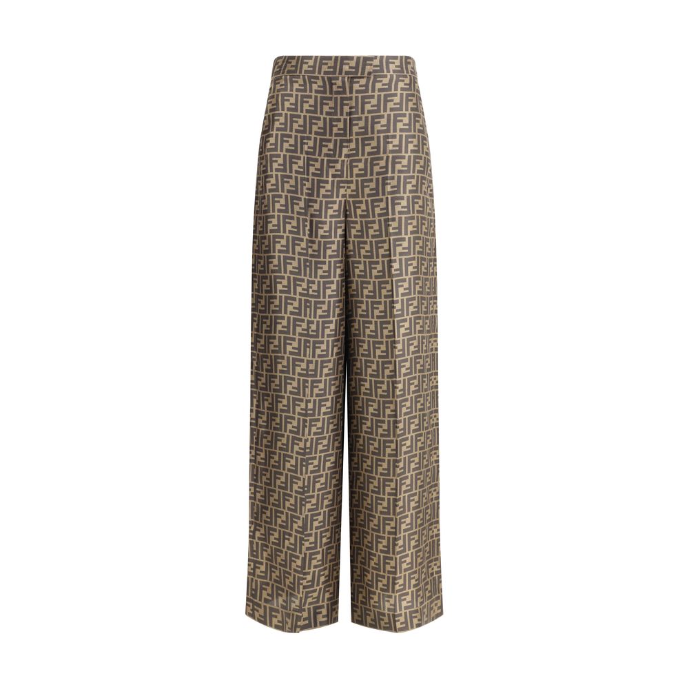Fendi Brown Silk Casual Pants Fendi