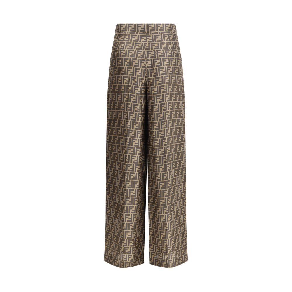 Fendi Brown Silk Casual Pants Fendi