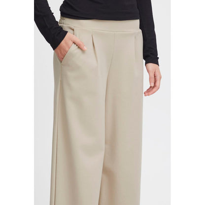 ICHI Beige Recycled Polyurethane Casual Pants ICHI