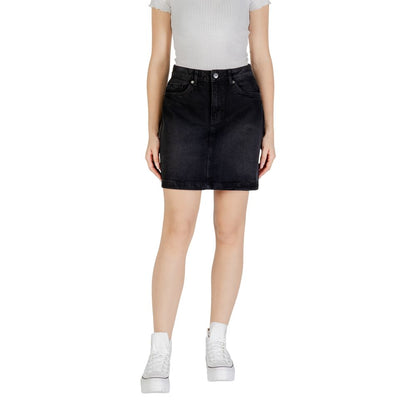 ICHI Black Cotton Mini Skirt ICHI