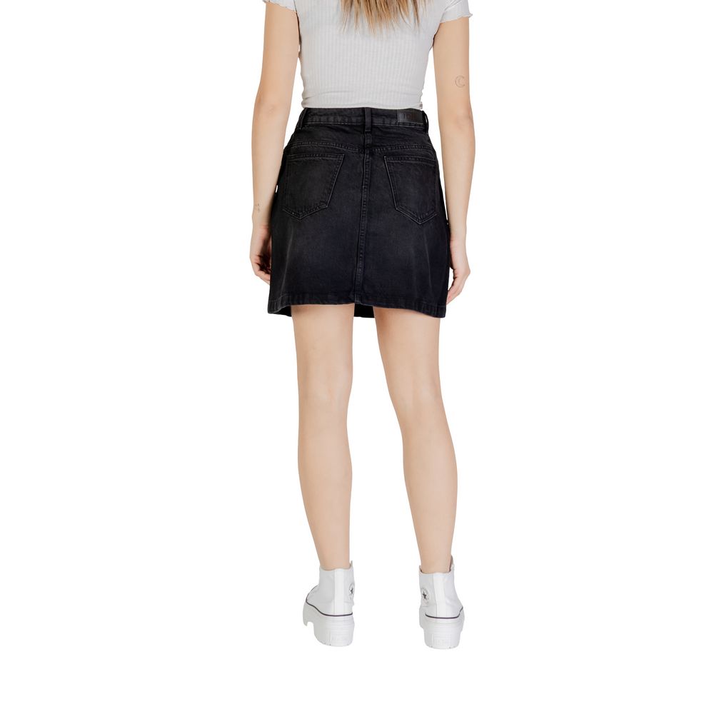 ICHI Black Cotton Mini Skirt ICHI