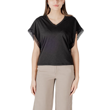 ICHI Black Cotton T-Shirt ICHI