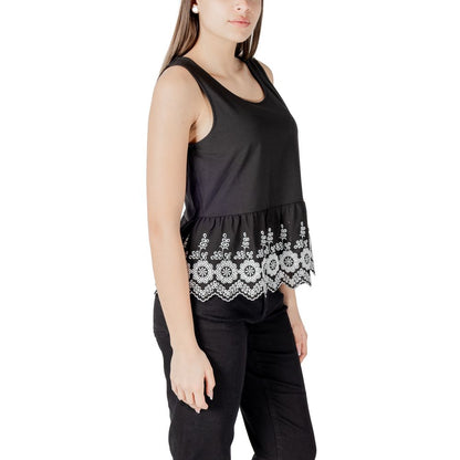 ICHI Black Cotton Tank Tops ICHI