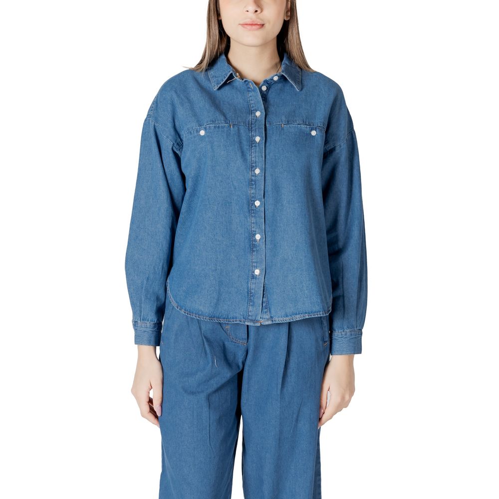 ICHI Blue Cotton Blouse ICHI
