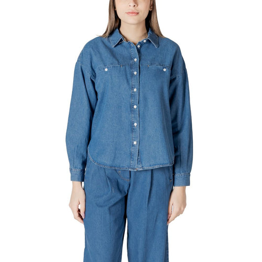 ICHI Blue Cotton Blouse ICHI
