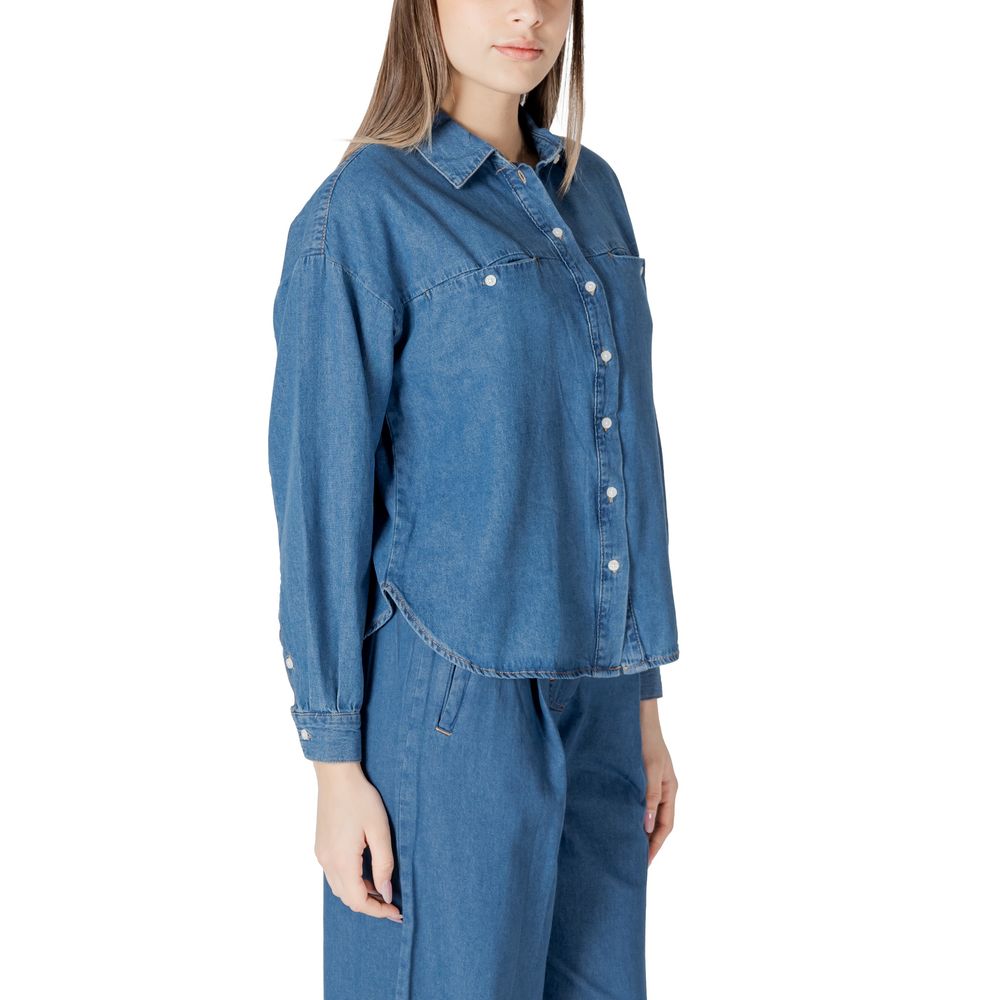 ICHI Blue Cotton Blouse ICHI