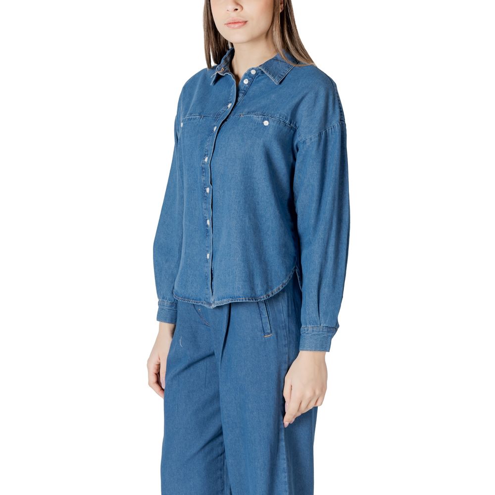 ICHI Blue Cotton Blouse ICHI