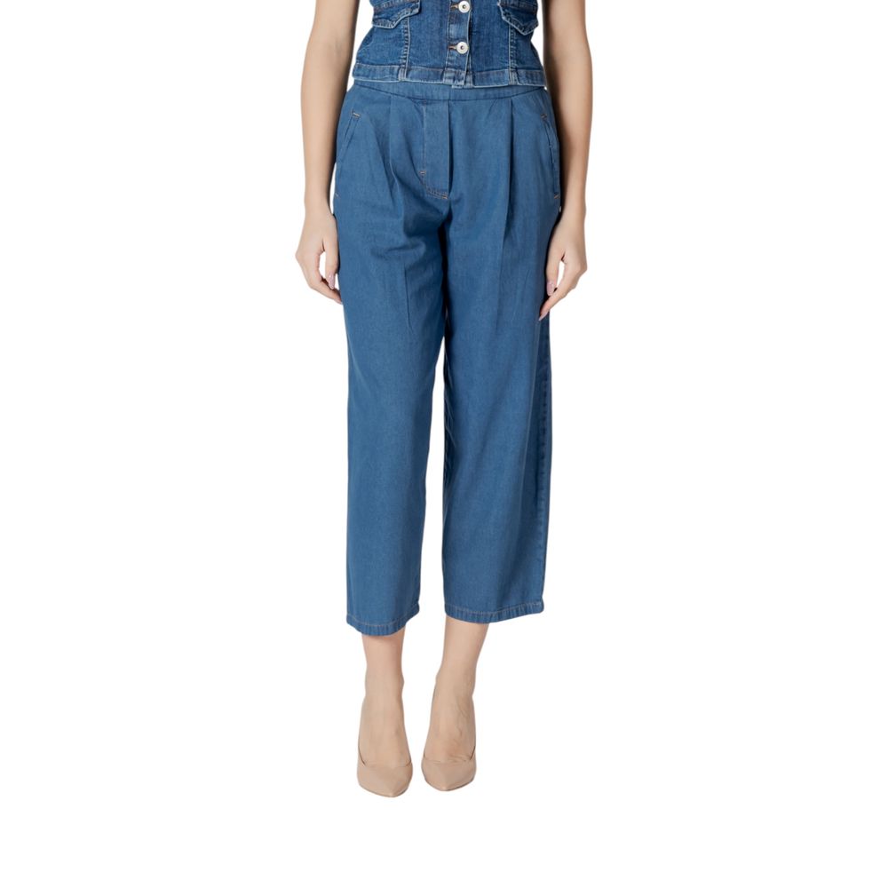 ICHI Blue Cotton Cropped Jeans ICHI