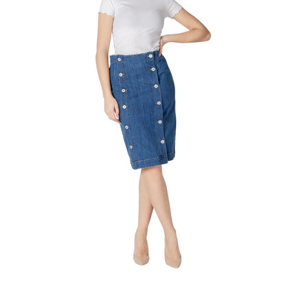 ICHI Blue Cotton Long Skirt ICHI