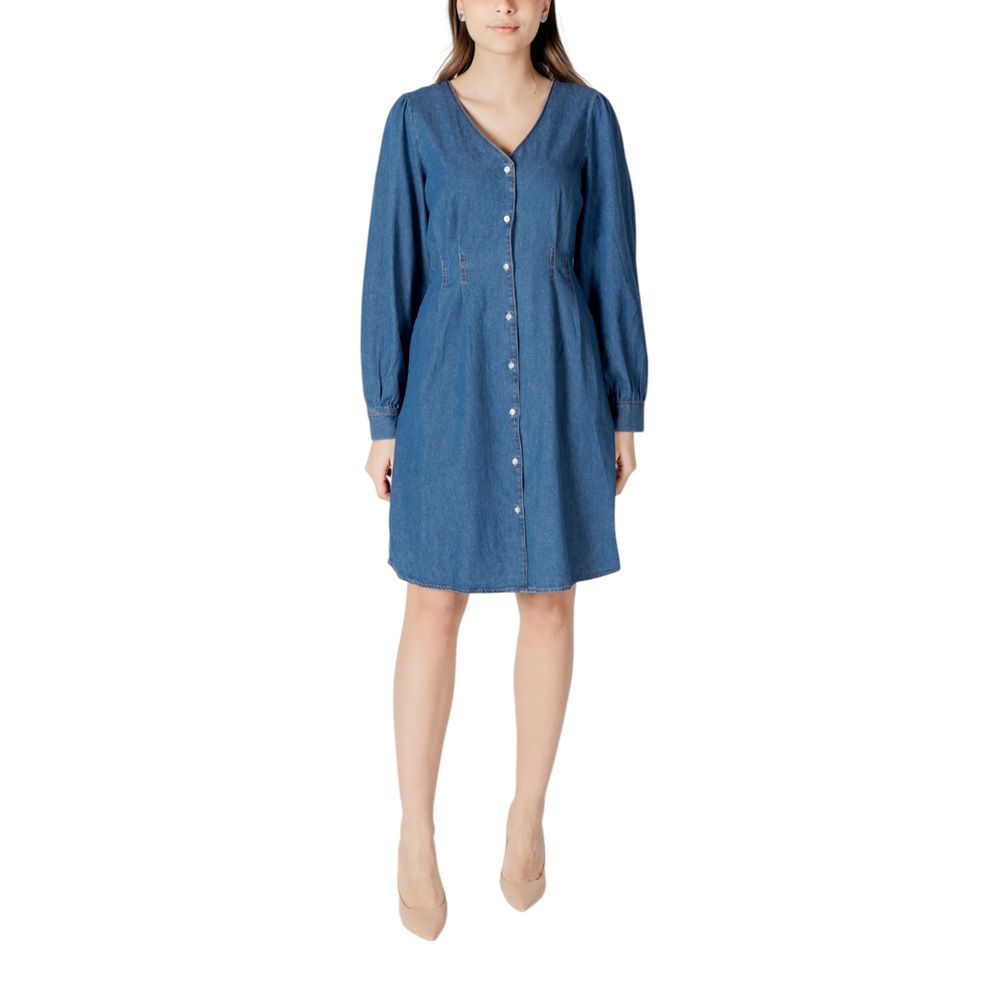 ICHI Blue Cotton Short Dress ICHI