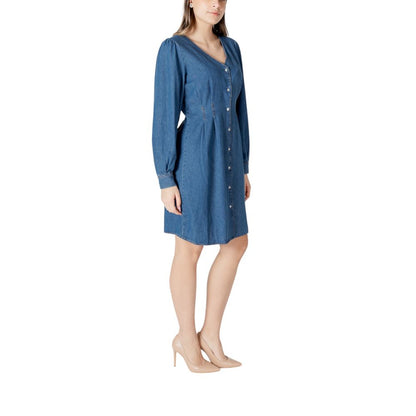 ICHI Blue Cotton Short Dress ICHI