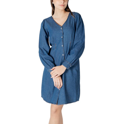 ICHI Blue Cotton Short Dress ICHI