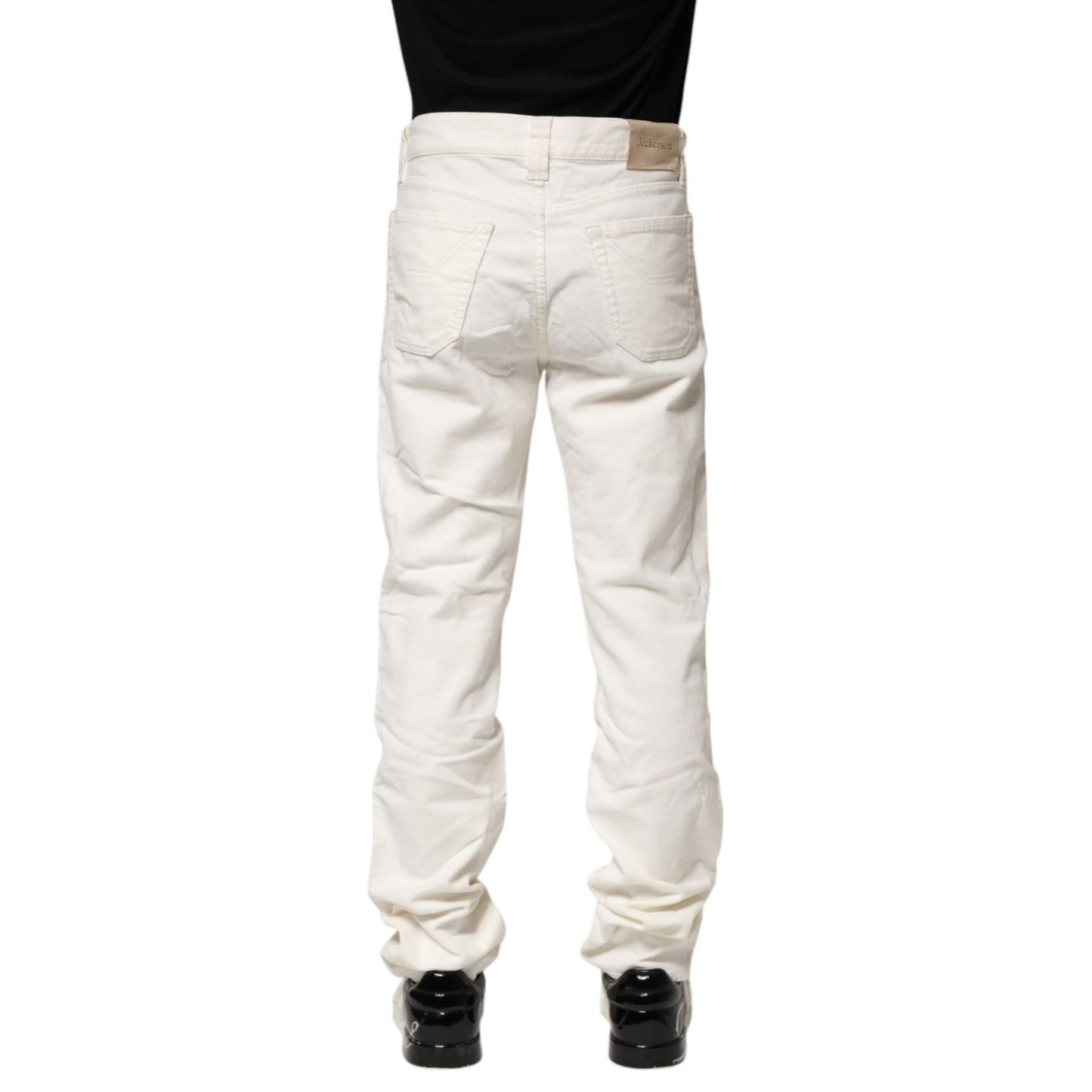Jeckerson White Cotton Stretch Straight Fit Men Denim Jeans